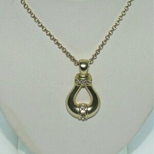 Gold Tone Rhinestone Pendant Necklace With Adjustable Chain & Lobster Clasp